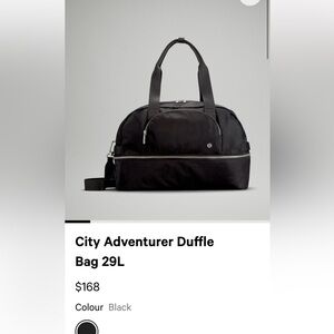 City adventure duffel bag by Lululemon. Used only ones.  Excellent condition!